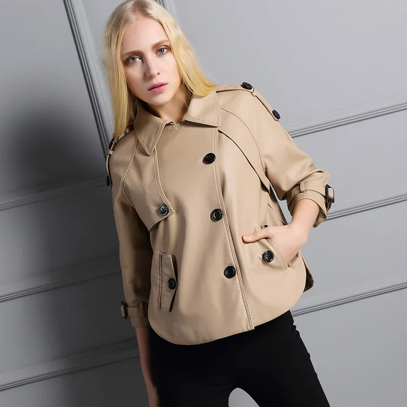 UUV Leather Jacket Women New 2016 Autumn Windbreaker Loose Style 3 Buttons Three Quarter Sleeve Blouson