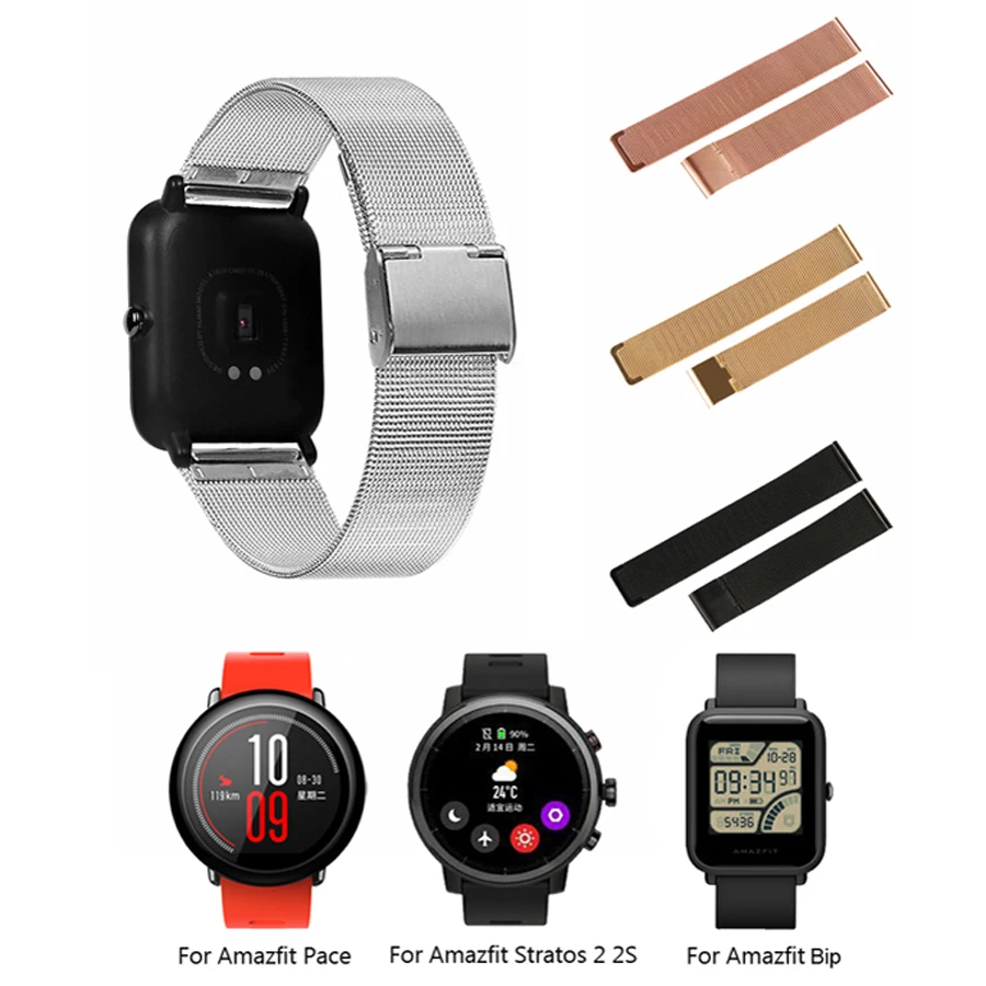 

Metal Milanese Strap for Xiaomi Huami Amazfit Bip Watch Band 20MM 22MM Bracelet Belt for Amazfit Pace Stratos 2 2S Rose Gold