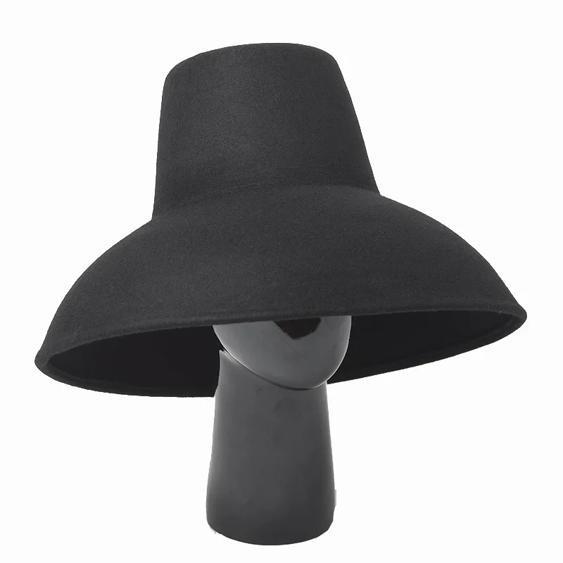 3pcs Designer High Crown Wool Hats Women Wide Flat Brim Hat for Spring