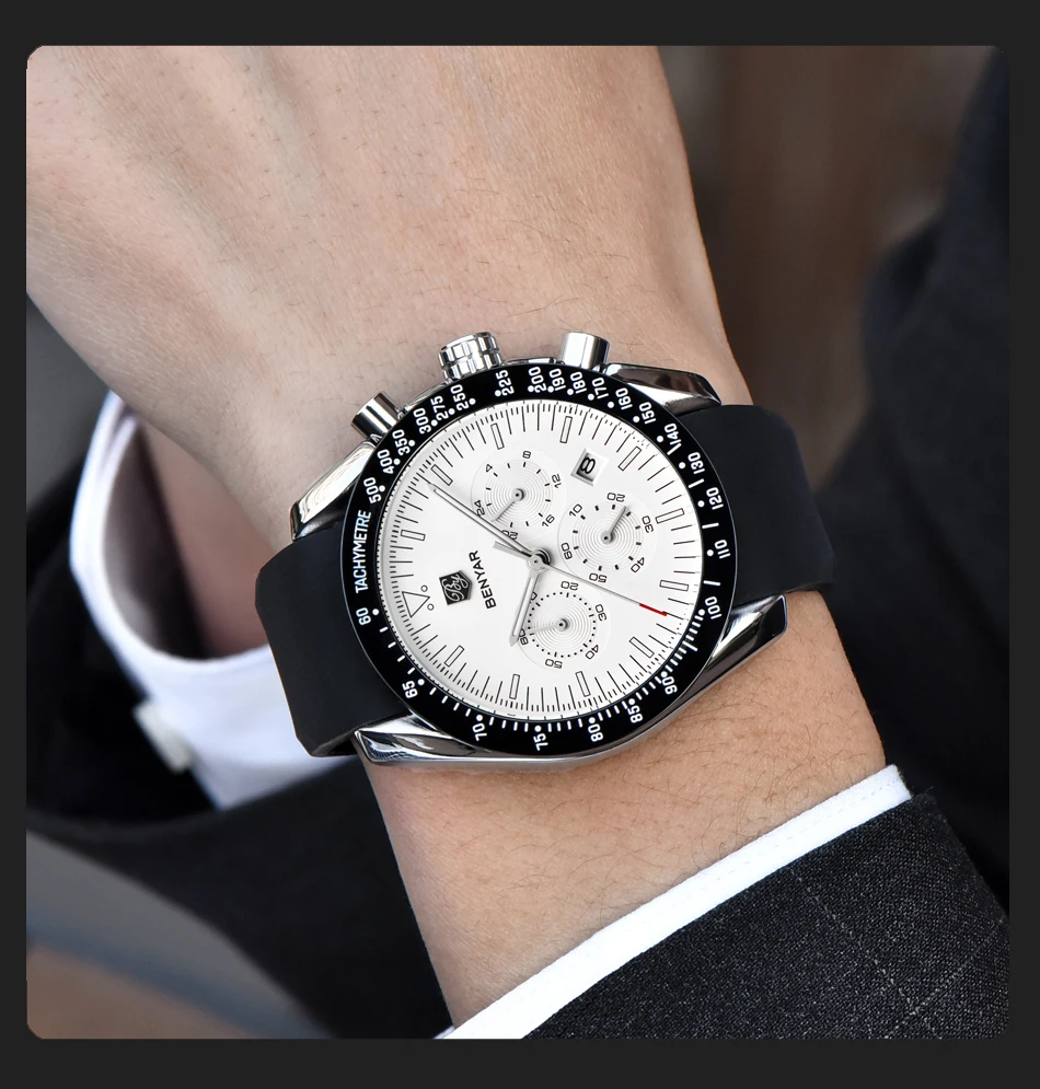 BENYAR мужские часы лучший бренд класса люкс Мужской силиконовый ремешок Водонепроницаемый Спортивный Кварцевый Хронограф военные наручные часы мужские часы relogio