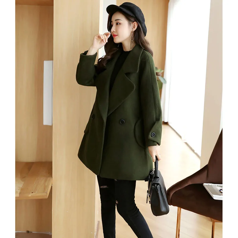 La mikachi Plus À armygreen Manches Automne Et Lâche Coréenne Double Breasted Mode Longues Manteau Bean Version Red Nouvelle De Taille Hiver red camel Femmes Laine 2018 TUTgw