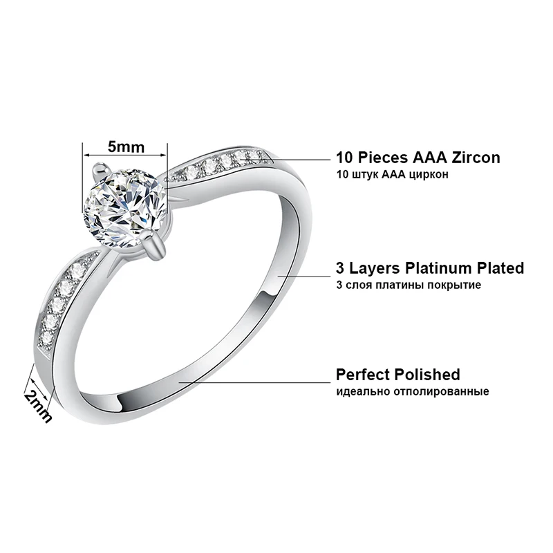ORSA JEWELS Luxury Women Wedding Ring Lead & Nickel Free AAA CZ Shiny Rings 0.5 Carat Cubic Zircon For Female OR25