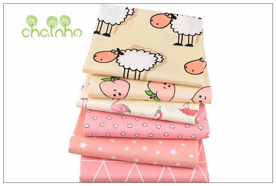 Серия Chainho, Sheep& Peach& Flamingo, саржевая хлопковая ткань с принтом, для рукоделия, шитье, простыня для ребенка и ребенка, материал подушки, 50x160 см