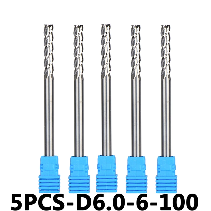 

5pcs/lotD6-6-100 Tungsten Steel End Mills 3-Flute Flattened Head Milling Cutters Carbide End mills HRC45 Suitable for Aluminum