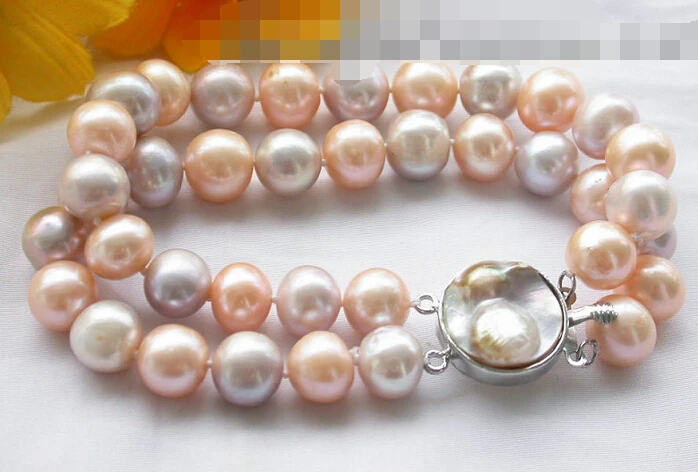 

free shipping 09610 2row round pink lavender freshwater pearl bracelet