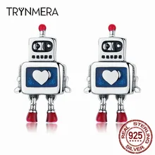 Trynmera 925 пробы Серебряный Робот сердце серьги гвоздики для женщин Мода стерлингов серебряные ювелирные изделия