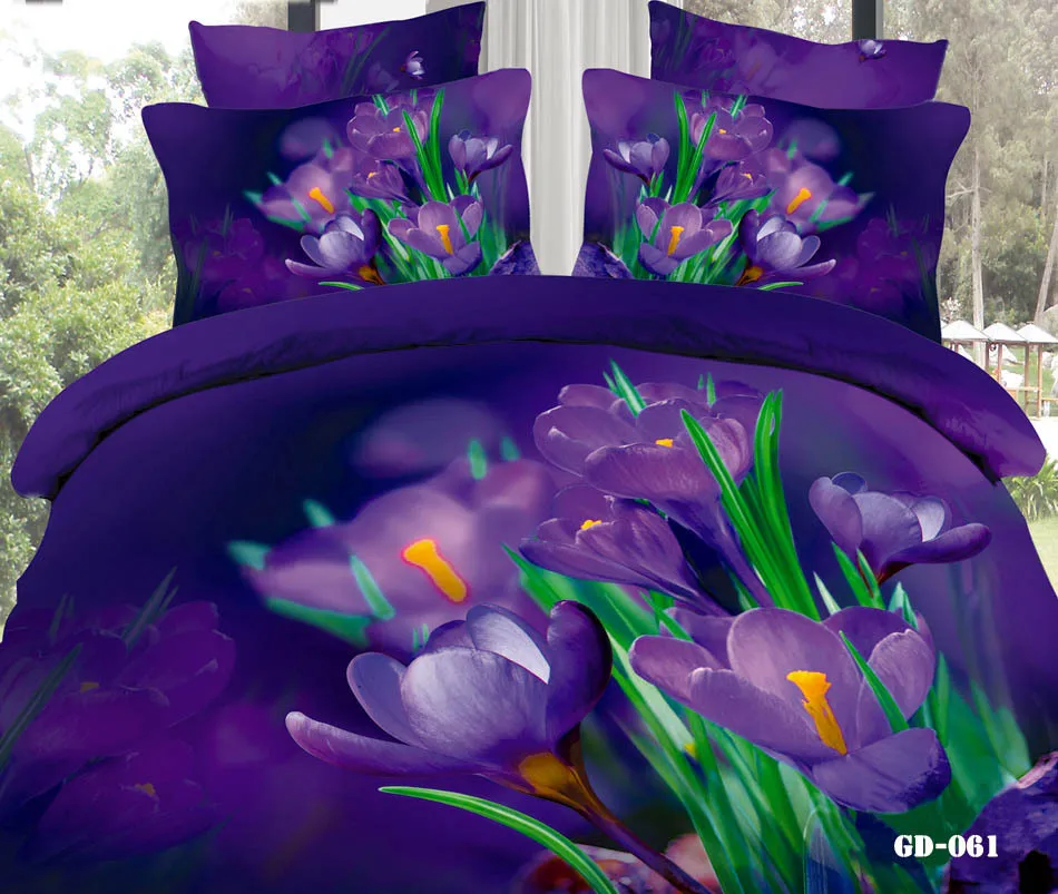 3D Purple floral California king bedding set quilt duvet cover