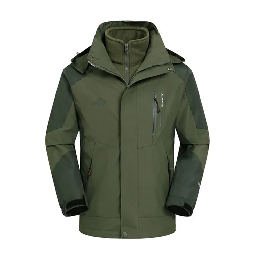 Мужские 3 в 1 походные Куртки Водонепроницаемые уличные термоутолщенные стильные мужские зимние пальто для кемпинга 120 - Цвет: Зеленый