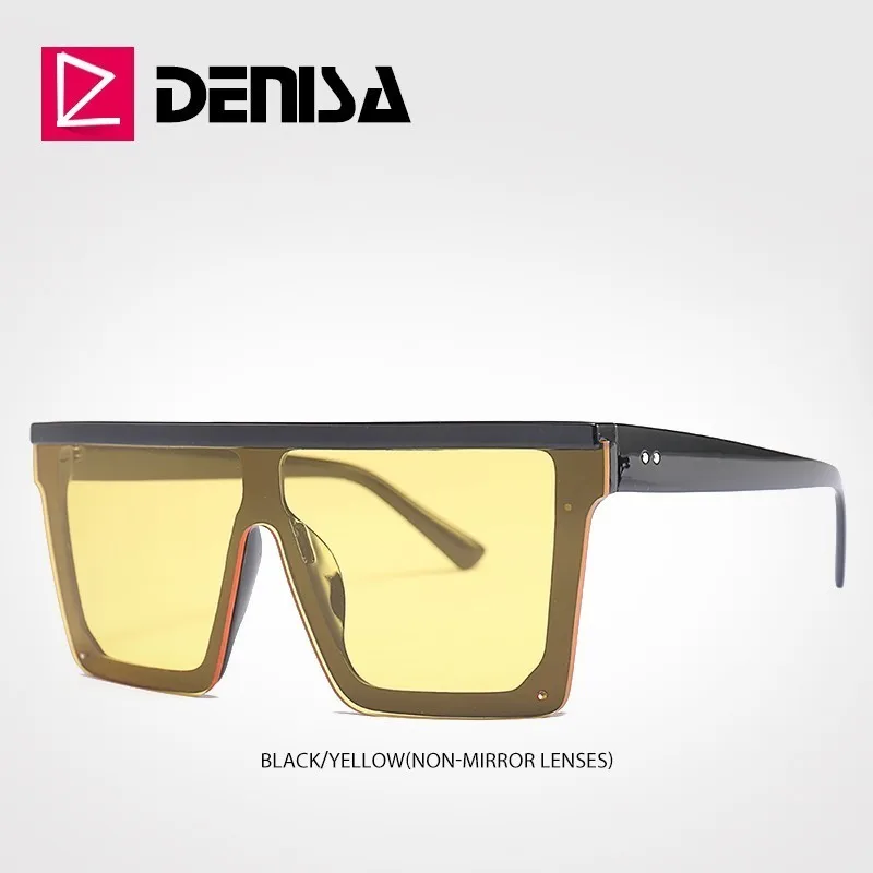 DENISA модные большие квадратные солнцезащитные очки Оттенки для женщин негабаритные зеркальные солнцезащитные очки Защита от ультрафиолетовых лучей цельная линза очки G2039 - Цвет линз: Yellow Sunglasses