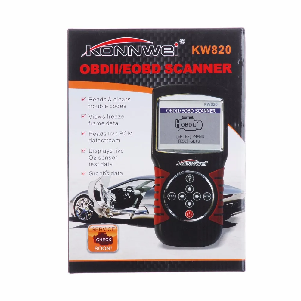 KONNWEI KW820 OBDII EOBD автомобильный считыватель кодов ошибок kw820 OBD 2 может универсальный диагностический сканер с онлайн-обновлением многоязычный