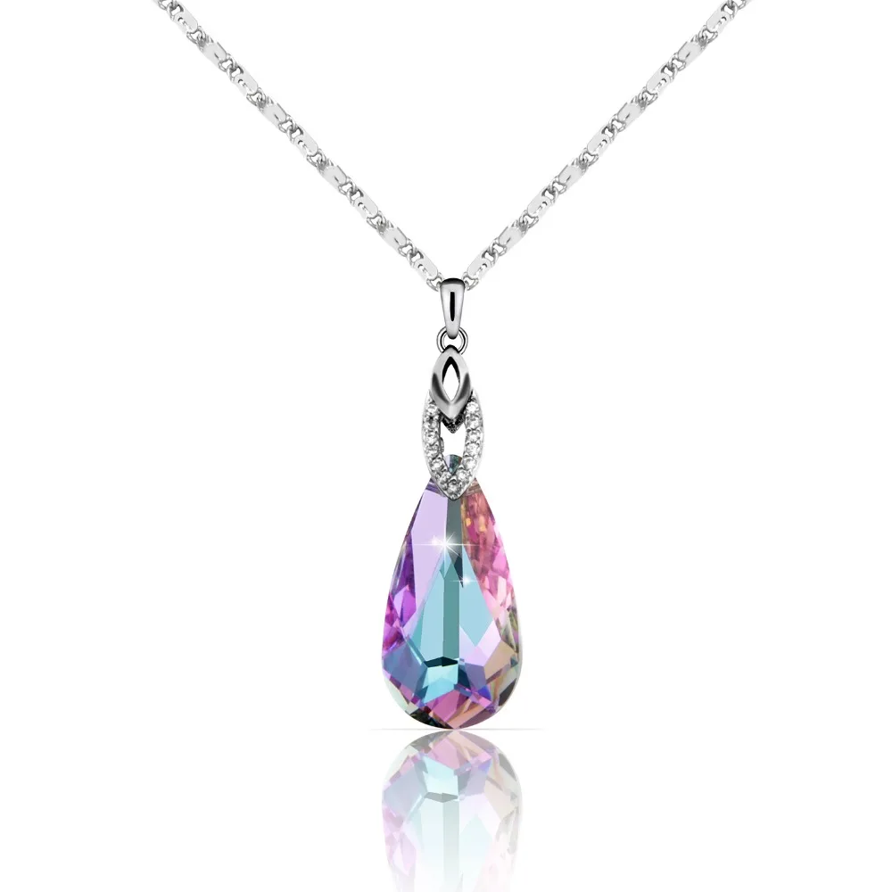 WARME FARBEN Crystal from Swarovski Women Necklaces Crystal Water Drop Shaped Pendant Necklace 925 Silver Fine Jewelry Collares Fine Jewelry