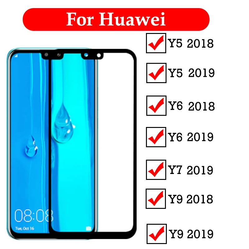 

Screen Protector Glass For Huawei Y6 Y9 2019 Y5 Y9 Y7 2019 Y6 Prime Tempered Glass Full Cover Protective Glass Film 9H