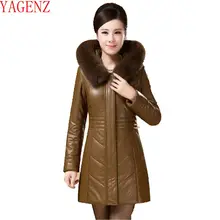 YAGENZ/Модная зимняя куртка большого размера, Женская куртка из искусственной кожи, плотное пальто с густым меховым воротником, хлопковое теплое пальто, KG434
