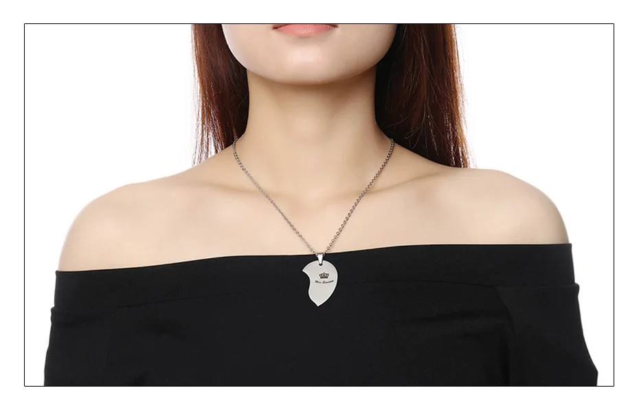 Meaeguet Fashion His Queen & Hers King Crown Heart Necklace Stainless Steel Couple Love Forever Wedding Pendants Jewelry (2)