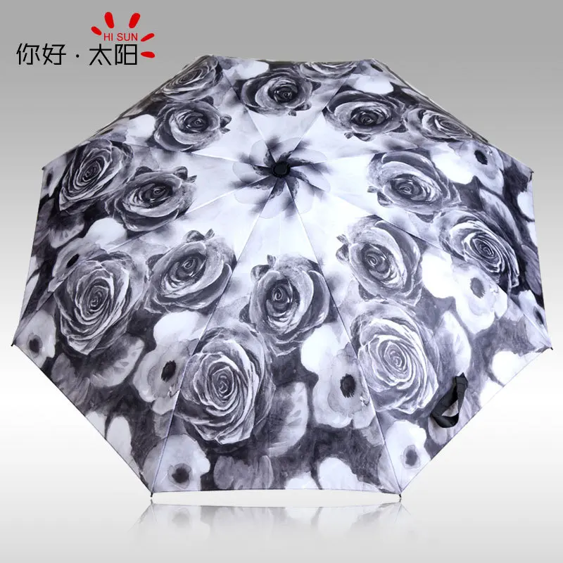 new plain coloured roses fiber ultralight creative personality plum blossom Oil Painting Romantic Folding uv Sun Rain Umbrella | Дом и сад