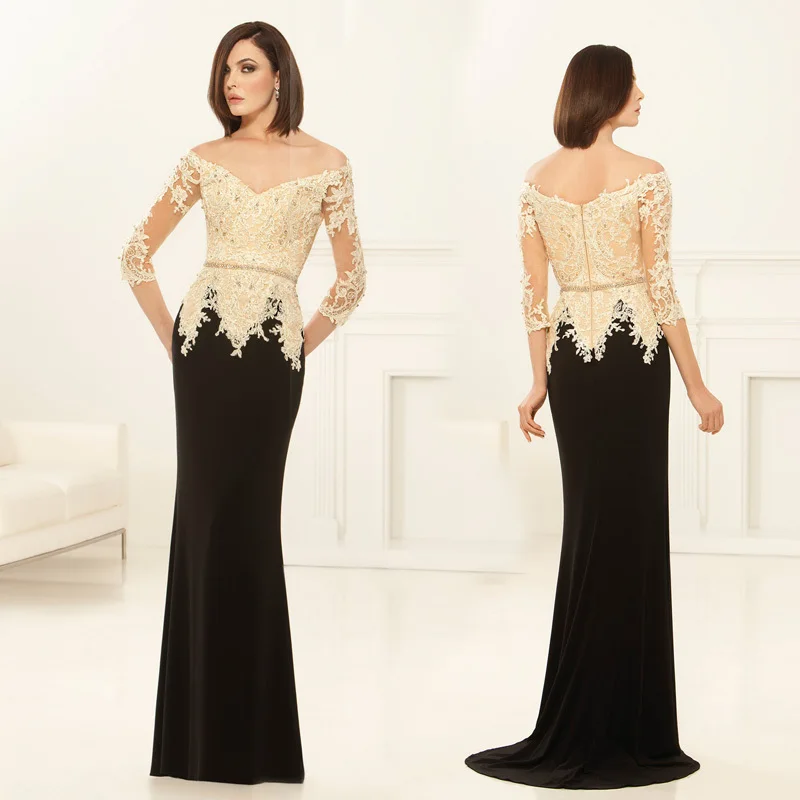 ==> [Free Shipping] Buy Best Hot&Sale Two Color Mother Of The Bride Dresses Plus Size Vestido Mae Noiva Long 3/4 Sleeve Off Shoulder Mother Bride Gowns XMD62 Online with LOWEST Price