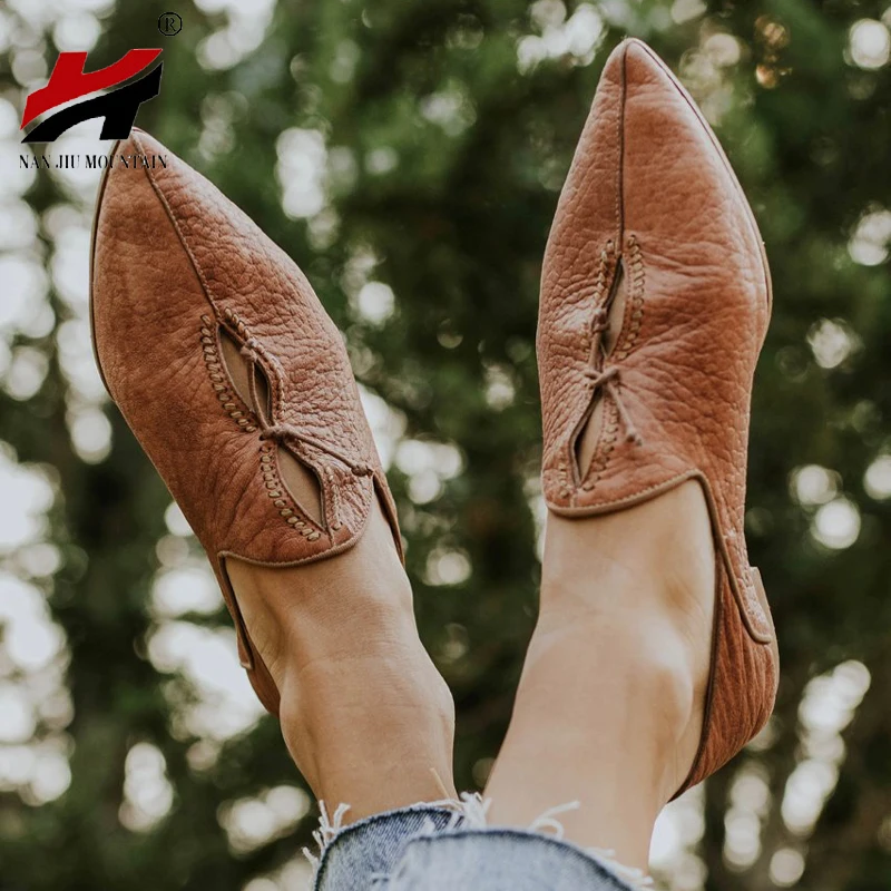 

NAN JIU MOUNTAIN Summer Pointed Flat Sandals Women's Sandals Bow Tie PU Leather Small Shoes Large Size 34-43