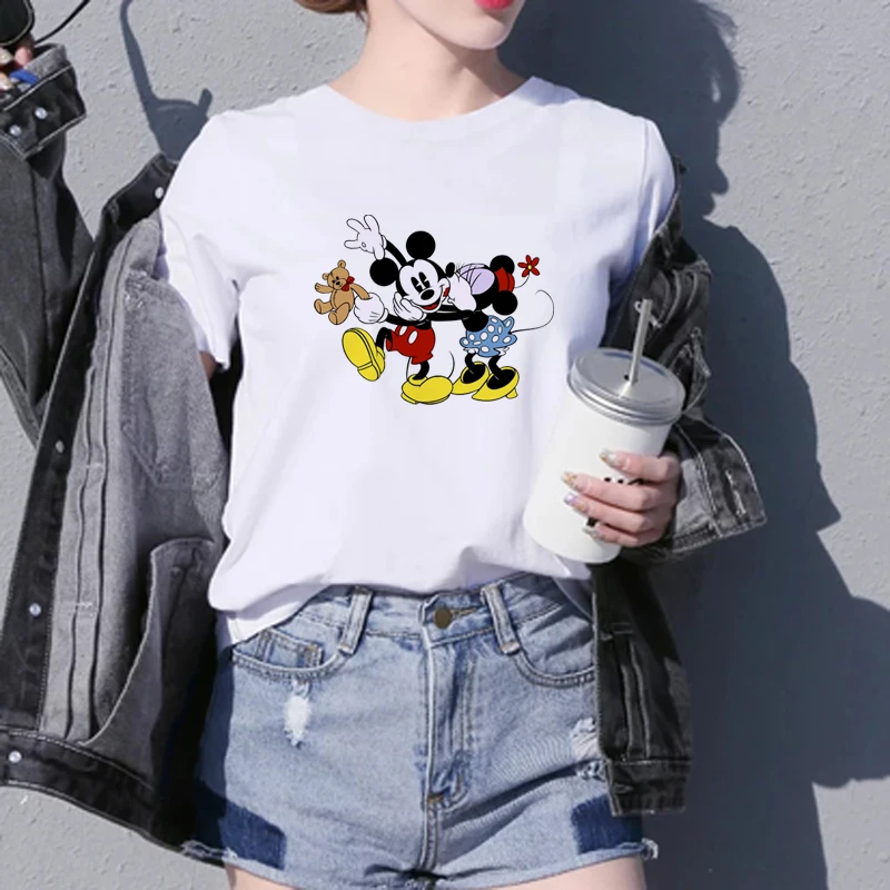 

Women Clothes 2019 Mickey And Minnie Kiss Tshirt Femme Harajuku Funny Gothic Cotton Korean Kawaii T Shirt Plus Size