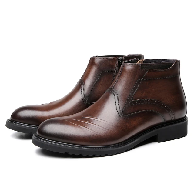 Fashion Black Tan Office Shoes Mens Ankle Boots Genuine Leather Shoes Mens Ankle Boots Genuine Leather