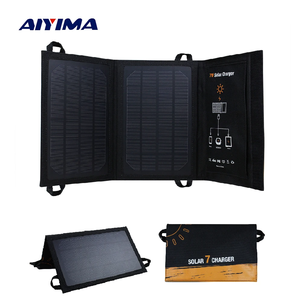 

AIYIMA Sunpower Portable 7W Folding Foldable Solar Panel Charger 5V 1.2A USB Output Mobile Power Bank For for iPhone Samsung