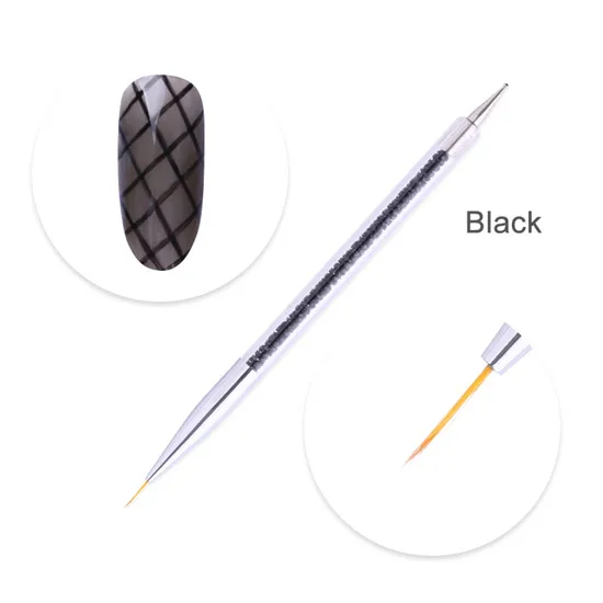2 способа головок ногтей расческа Ручка Кисть для рисования бусины палитра Лайнер Красочные Стразы Ручка Маникюр дизайн ногтей DIY краски инструмент - Цвет: Black