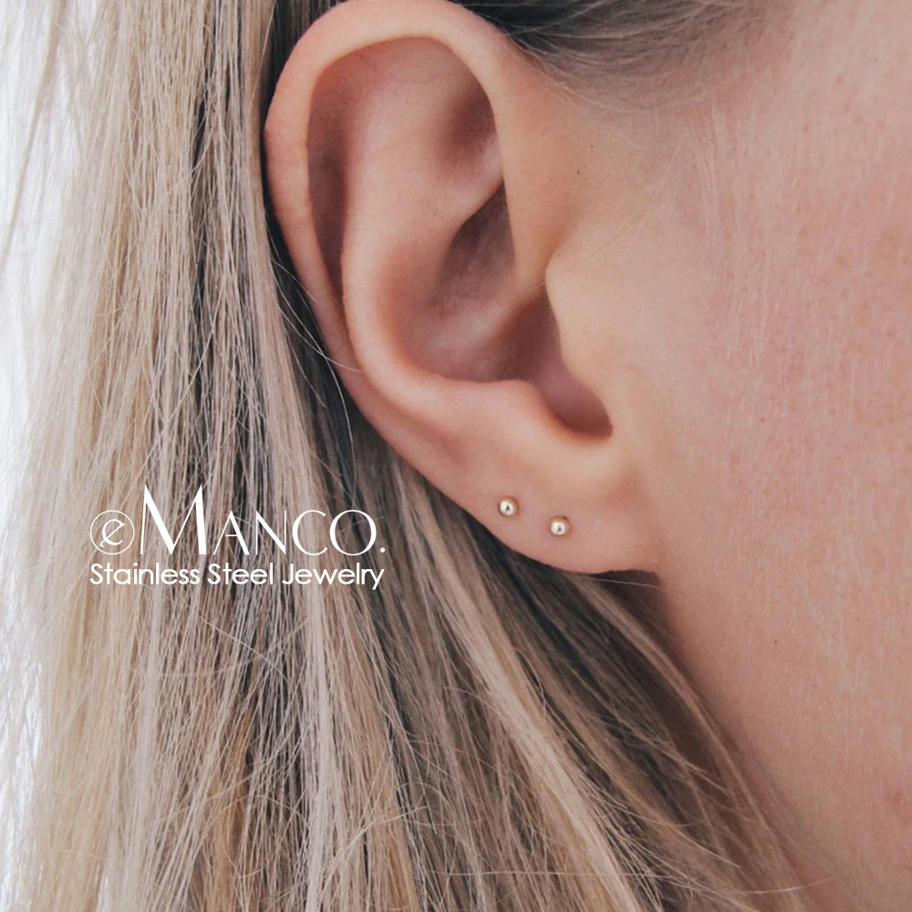

e-Manco diameter 3mm ball small stud earring for women simple stainless steel earrings set fashion jewelry