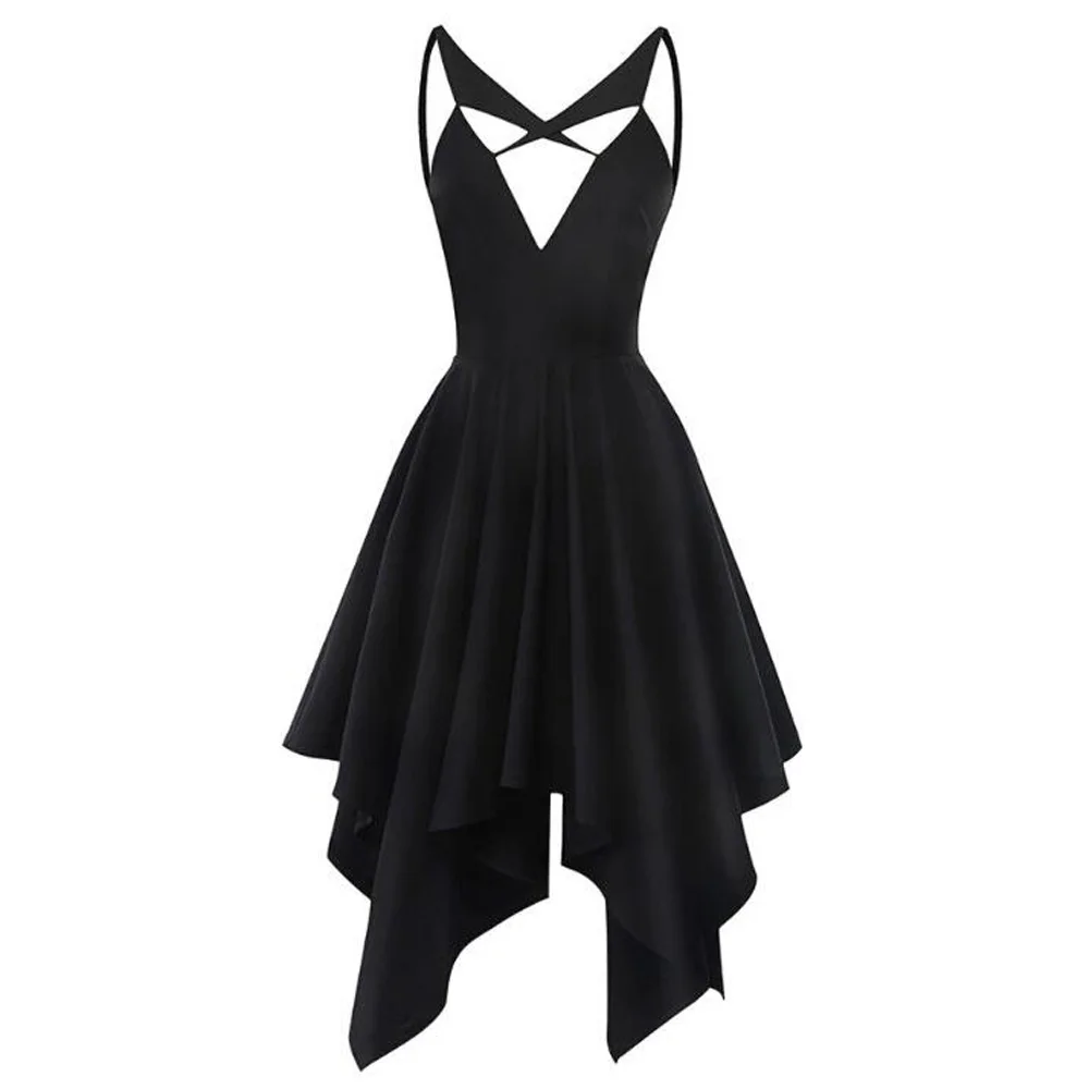 Летнее женское платье в готическом стиле панк с неровным подолом, короткое Ретро винтажное платье в стиле рок, женские сексуальные черные платья Vestidos