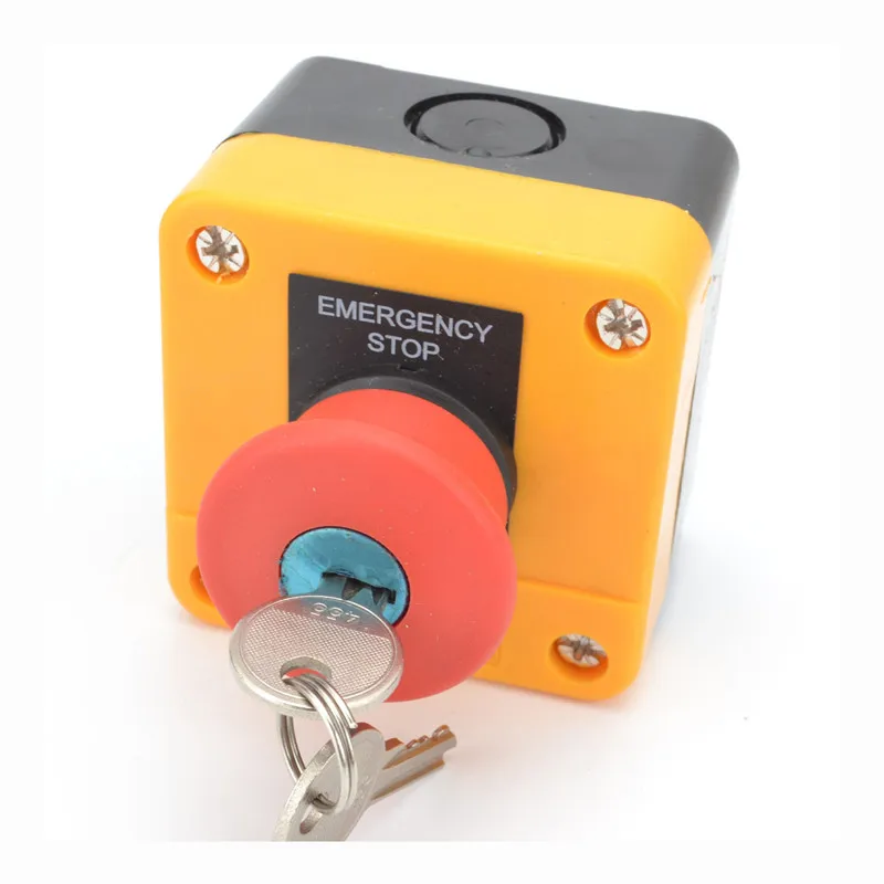 

key emergency stop e-stop pushbutton box key mushroom key switch