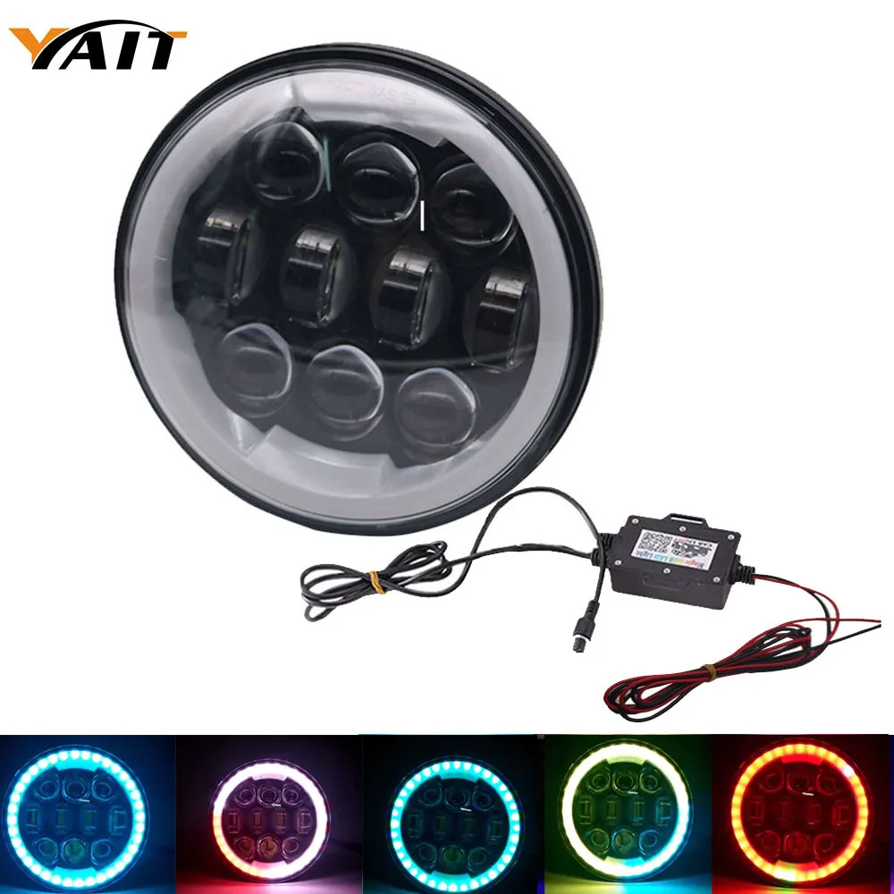 

Yait 5-3/4" 5.75 inch 80W Round Led Headlight Led Projector Headlamp with RGB Halo Ring Angel Eye for Harley Davidson Motorcycle