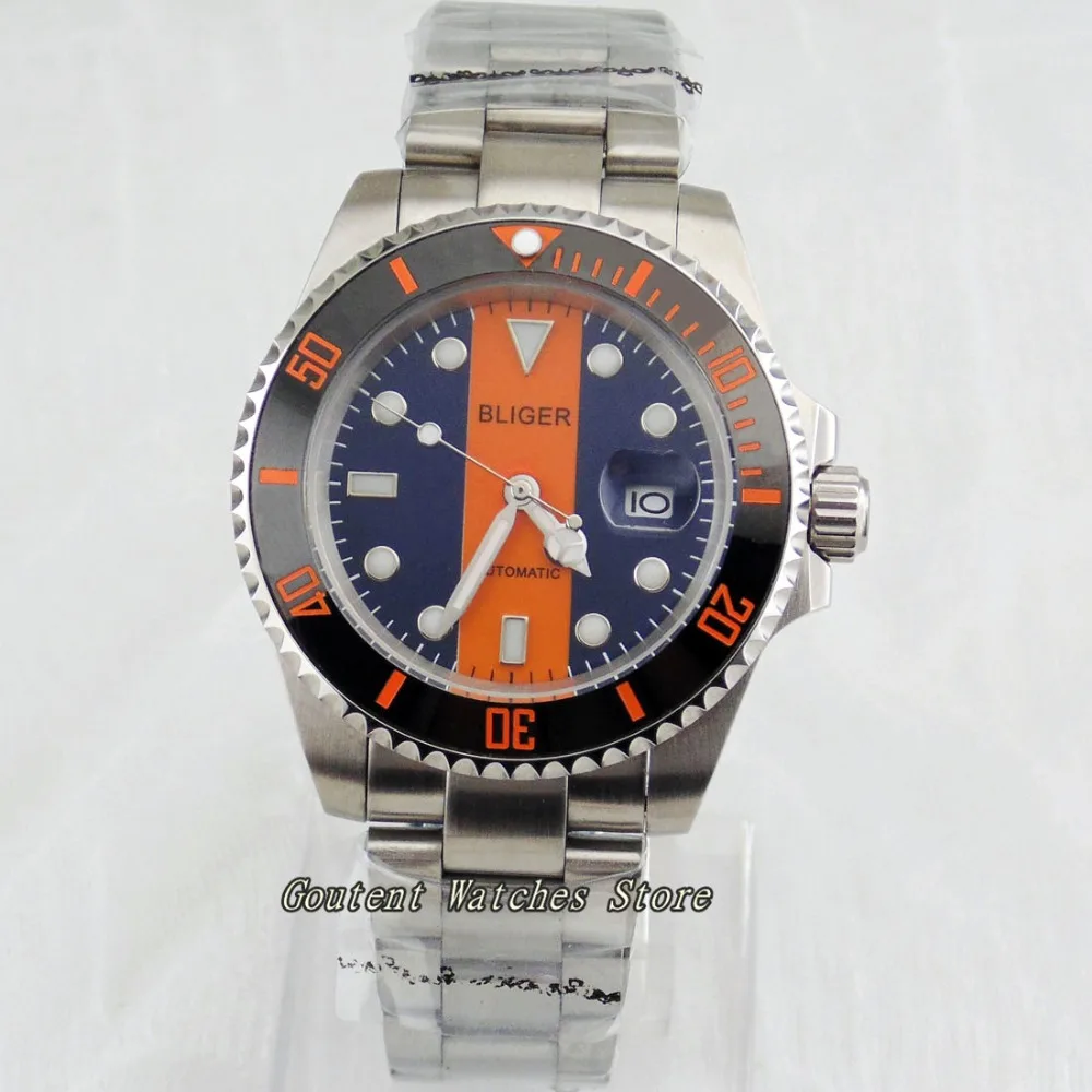 

40mm Bliger Date Ceramic Bezel Luminous Sapphire Glass SS. Case Automatic Men's Watch
