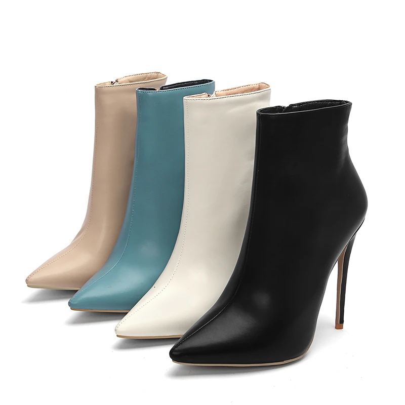 

2018 new women ankle boots high heels shoes woman zipper pointed toe sexy woman warm boots winter shoes 000