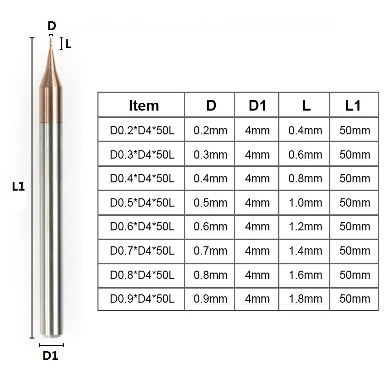 XCAN 1 шт. 0,2-0,9 мм 2 флейты микро плоская Концевая фреза 4 мм хвостовик карбида вольфрама ЧПУ фреза с покрытием TiCN мини фреза