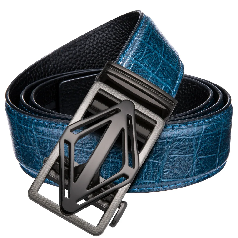 Barry.Wang Men's Leather Belt Fashion Smooth Blue Strap Leather Belt