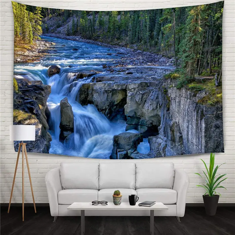 

Painting Water Fall Valley Bedding Tapestry Living Room Bedroom Decor Wall Hanging Tapestries Christmas Room Ornament Curtain