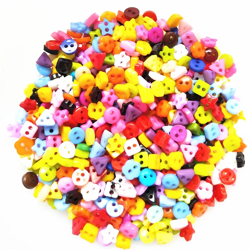 

100PCS 6mm Plastic Heart Round Star Flower Square Mixed Mini Buttons Sewing 2 Holes Tiny Doll Clothes Button For Scrapbooking