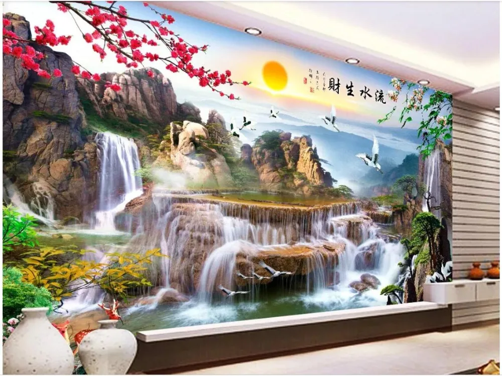 

Custom photo mural 3d wallpaper Chinese mountain waterfall scenery home decor living room 3d wall mural wallpaper for walls 3 d