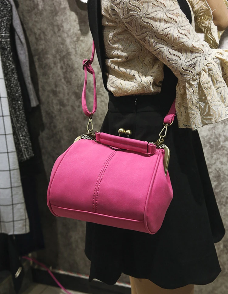 Women PU Leather Purse Retro Fashion Top Handle Handbag Kiss Lock Crossbody Shoulder Bag for Ladies (15)