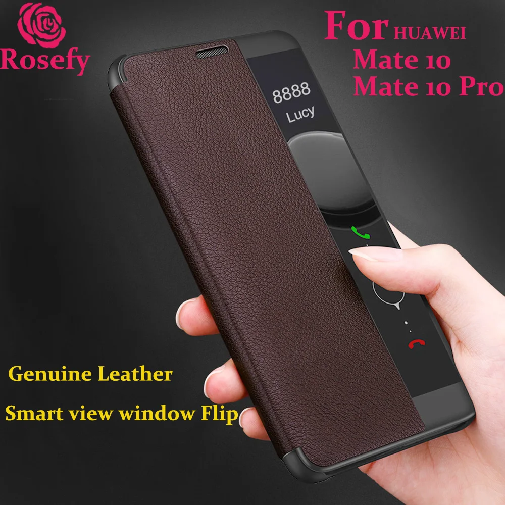 2018 Rosefy для mate 10 чехол умный вид окна Флип из натуральной кожи Huawei Pro Чехол откидная