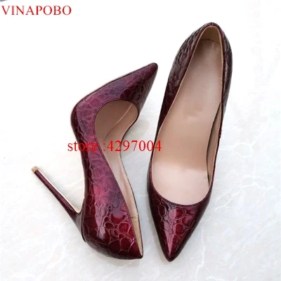 Vinapobo/бордовая женская обувь на высоком каблуке-шпильке; пикантные женские подушечки для маникюра; женские туфли-лодочки из лакированной кожи с острым носком - Цвет: 8cm