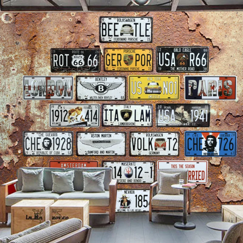 

Free shipping custom Europe and America retro nostalgic rusty license plate KTV background nostalgic wallpapers on the wall