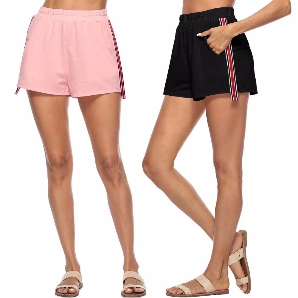 Summer fashion black and white red striped women shorts hot sale ...