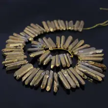 Approx68pcs/Strand Titanium Gold Rock Quartz Crystal Top Drilled Point Pendant Beads,Raw Crystal Tusk Graduated Necklace Jewelry