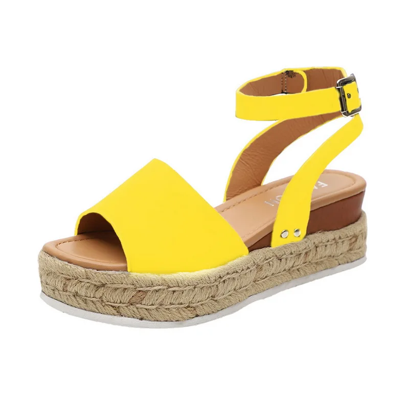 Oeak шлепанцы Дамская обувь на платформе; сандалии-гладиаторы, босоножки женские туфли на танкетке Туфли-лодочки босоножки на высоком каблуке летние Прямая - Цвет: Yellow