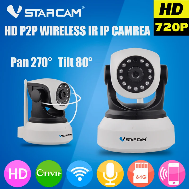 Vstarcam c7824wip onvif 2.0 720 P ip камеры беспроводные wi fi видеонаблюдения HD Крытый Pan/Tilt ИК
