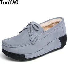 Женская обувь на плоской платформе; замшевая обувь; теплая зимняя обувь с Плюшевым Мехом; мокасины на толстой мягкой подошве; слипоны; женские повседневные лоферы