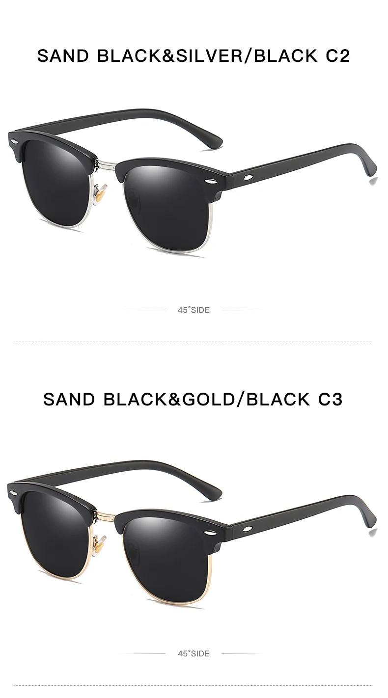 Классические поляризованные солнцезащитные очки для мужчин и женщин, Ретро стиль, фирменный дизайн, высокое качество, полуоправы, солнцезащитные очки для мужчин, защита от уф400 лучей
