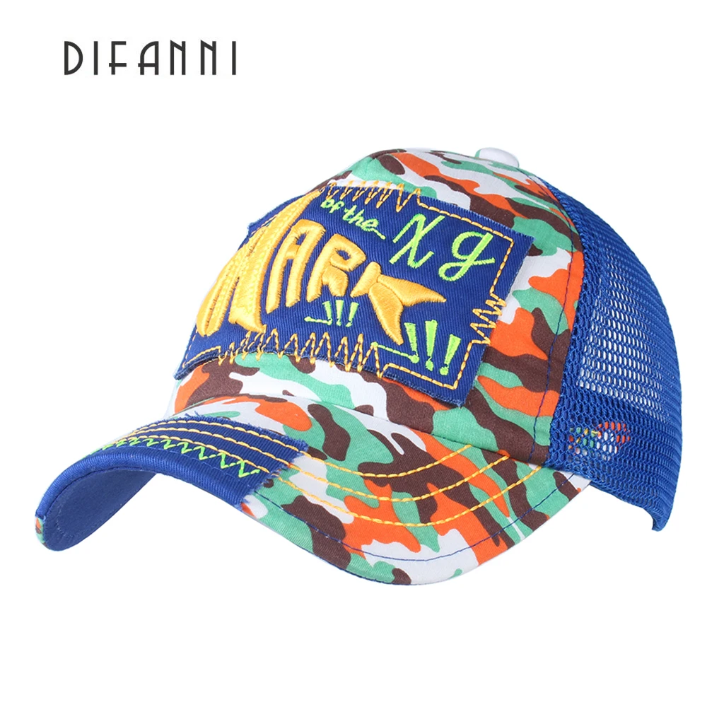

Difanni New breathable cartoon printed Children's Trucker hat Breathable Mesh baseball cap for kids Boy's Girls snapback hat