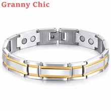 Granny Chic 8.46″ Magnetic Bracelet Silver Gold Health Energy Magnet Therapy Stainless Steel Bracelets Bangle For Mens Women’s
