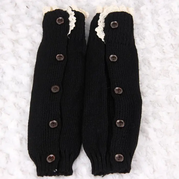 Вязаное для маленьких девочек хлопковая вязаная кружевная отделка ботинок Манжеты Твердые верхние гетры Зимние Теплые повседневные