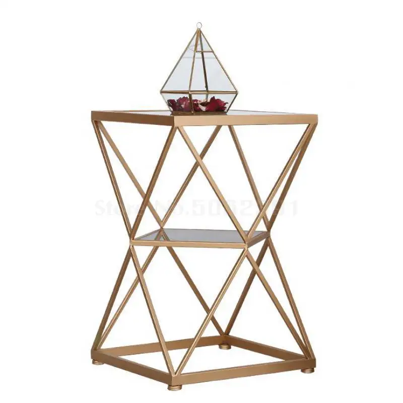 

Two-storey Golden Side Tea Table Simple Living Room Balcony Sofa Side Corner Several Material Rack Bedside Table